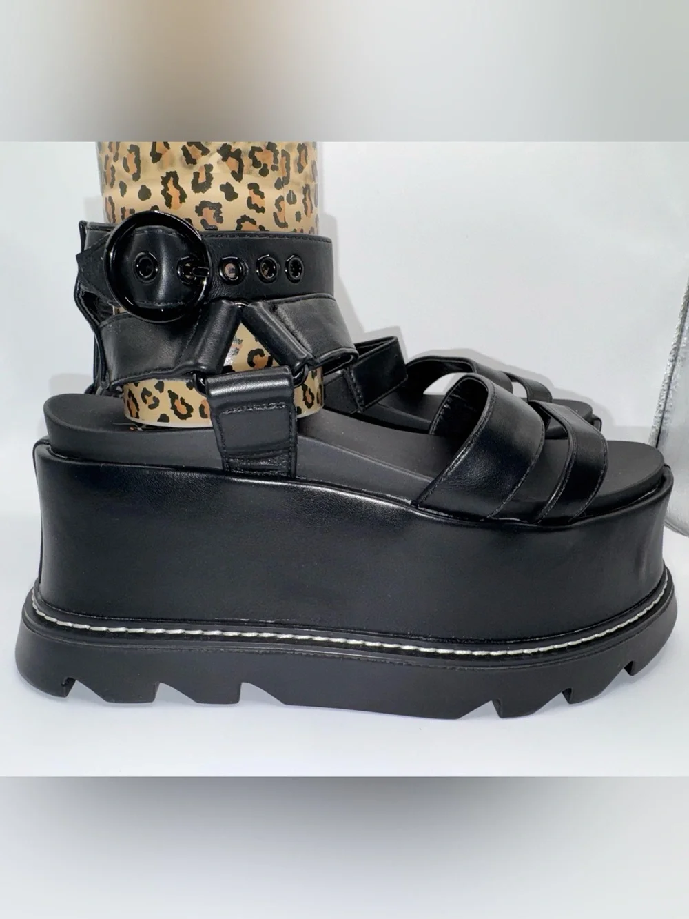 Platform Lug Sandals in Black - Chunky Strap Women’s Platforms